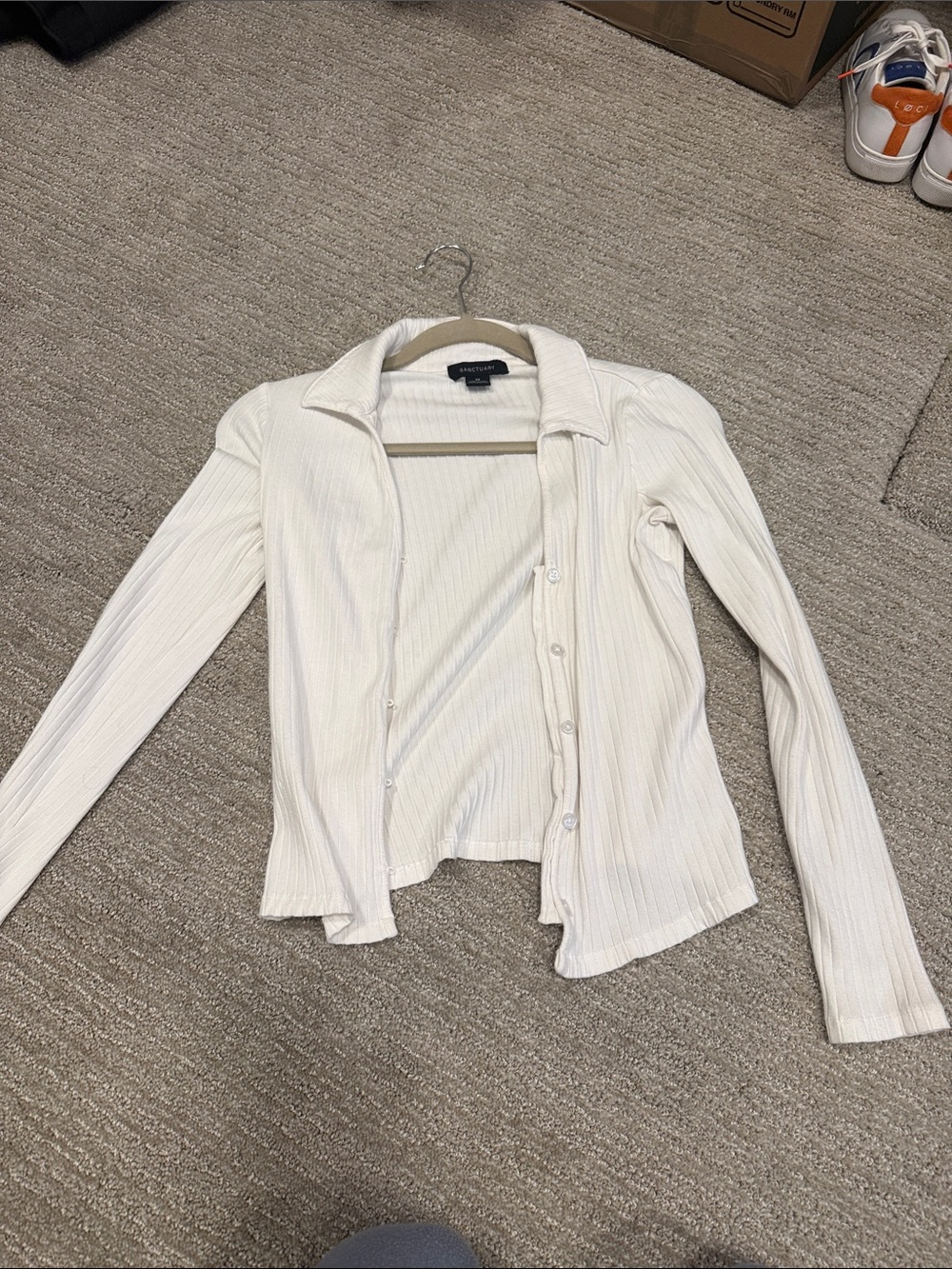 Caslon Cream Ribbed Button-Front Long Sleeve Shirt
